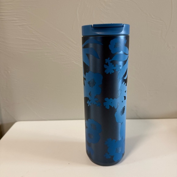 NWT Starbucks 16oz Blue Floral Stainless Steel Coffee Mug Vacuum Insulated Hot - Picture 3 of 6